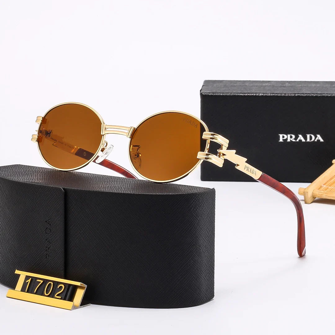 New round full metal frame sunglasses with iconic logo on the temples